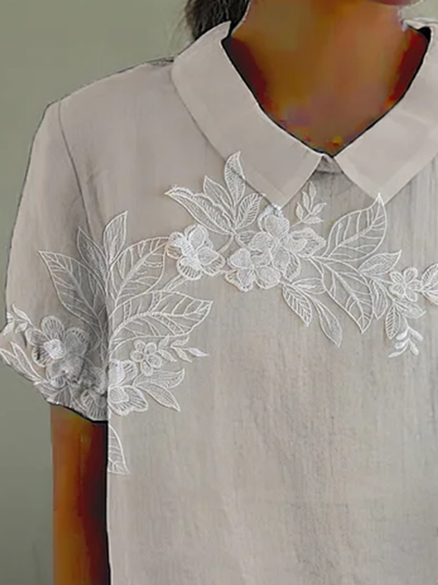 Damen Geblümt Kurzarm Bluse Sommer Print Schalkragen Täglich Lässig Oberteile