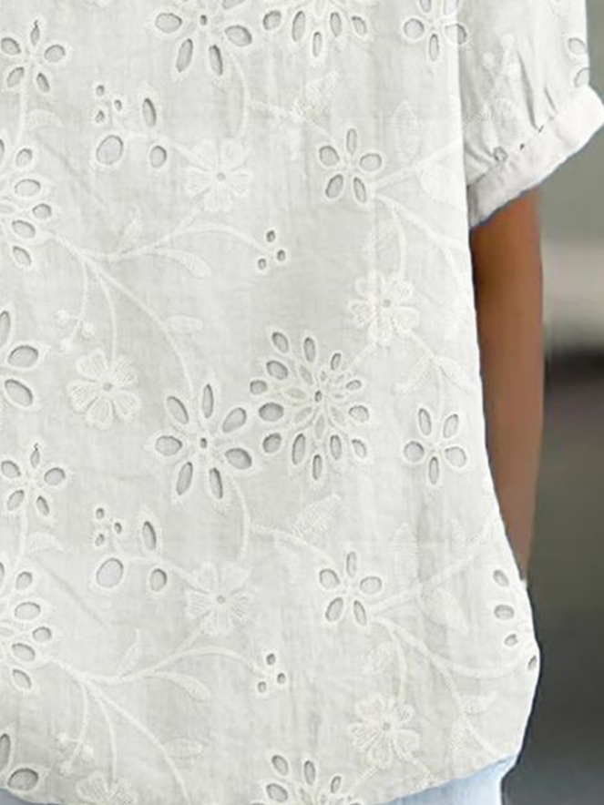 Damen Geblümt Kurzarm Bluse Sommer Print Schalkragen Täglich Lässig Oberteile