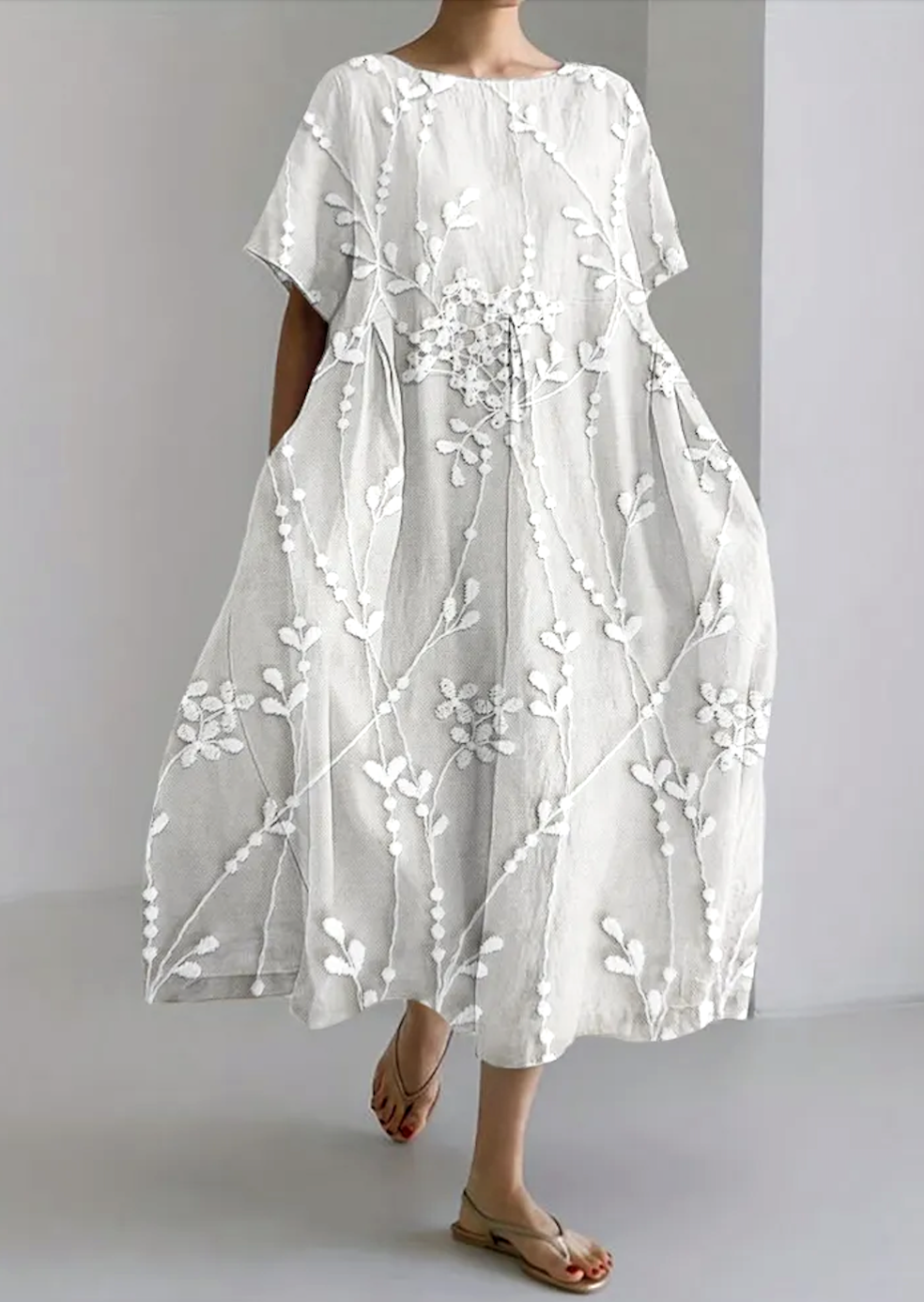 Damen Geblümt Kurzarm Sommer Kleid Rundhals Täglich Lässig Maxikleid A-Linien-Kleid