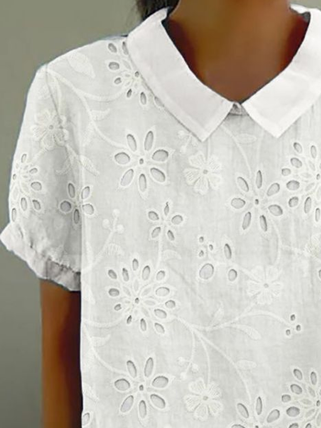 Damen Geblümt Kurzarm Bluse Sommer Print Schalkragen Täglich Lässig Oberteile