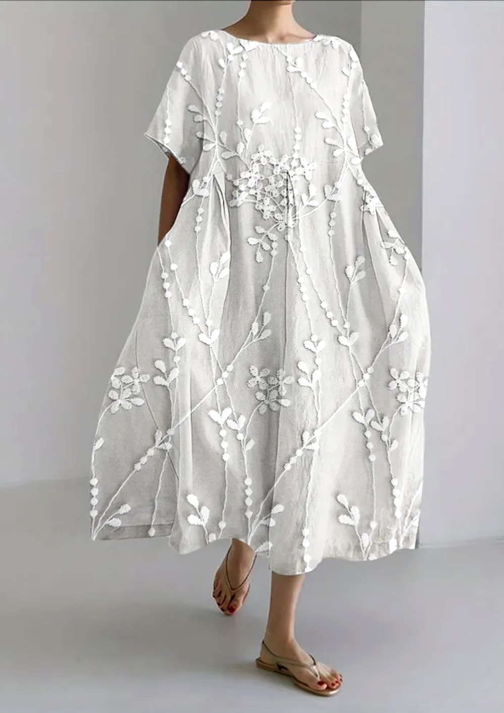 Damen Geblümt Kurzarm Sommer Kleid Rundhals Täglich Lässig Maxikleid A-Linien-Kleid