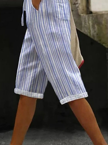 Damen Gestreift Fünfte Hose Hose Lässig Sommer Hose