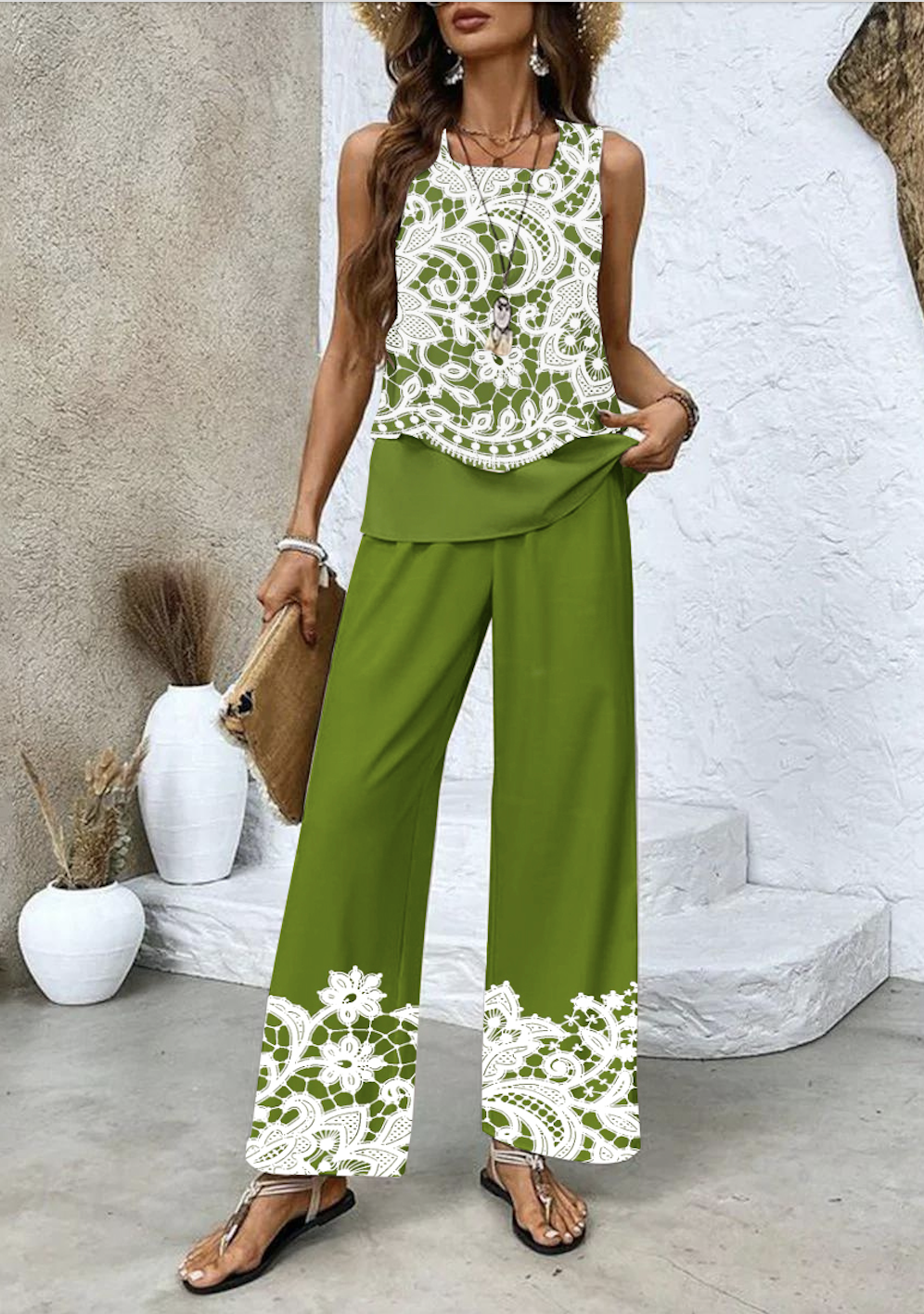 Damen Geblümt Zweiteiliges Set Täglich Ärmellos Lässig Sommer Matching Set