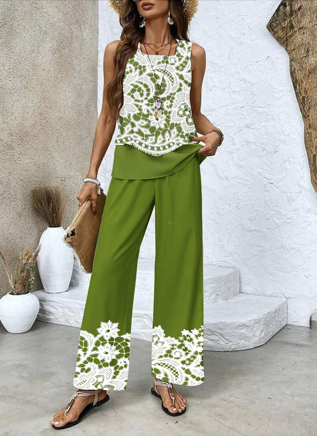 Damen Geblümt Zweiteiliges Set Täglich Ärmellos Lässig Sommer Matching Set