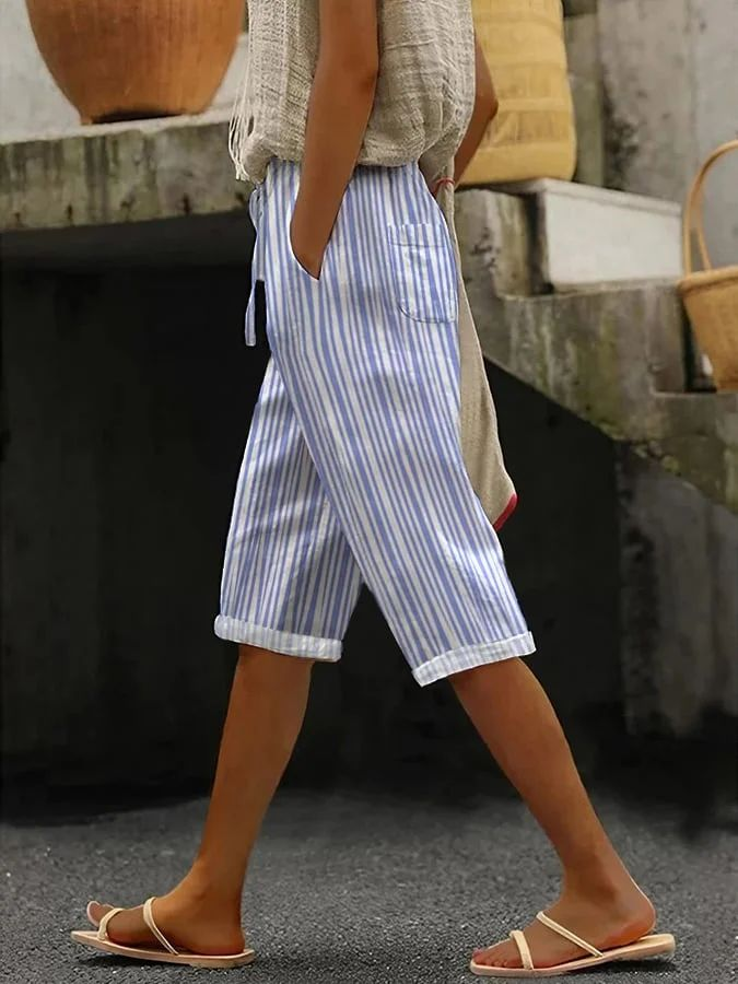Damen Gestreift Fünfte Hose Hose Lässig Sommer Hose