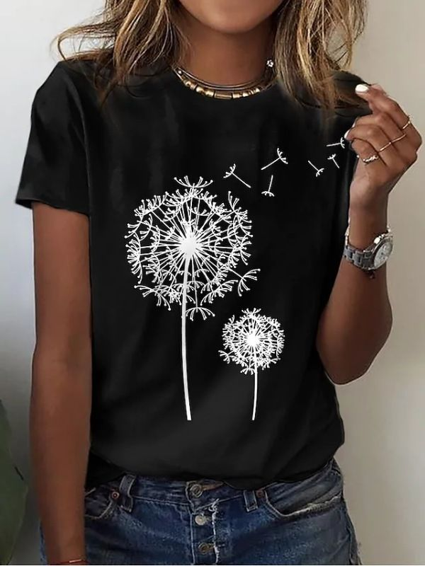 Damen Geblümt Kurzarm T-Shirts T-Shirt Rundhals Print Lässig Sommer T-Shirt mit Grafik Oberteile