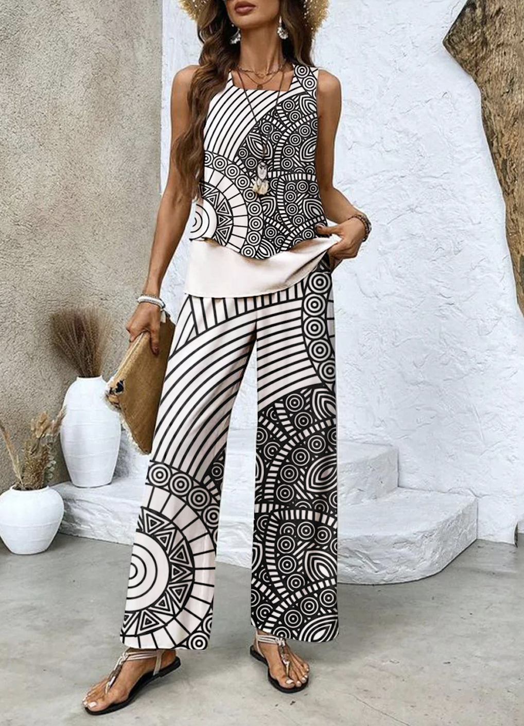 Damen Geblümt Zweiteiliges Set Täglich Ärmellos Lässig Sommer Matching Set