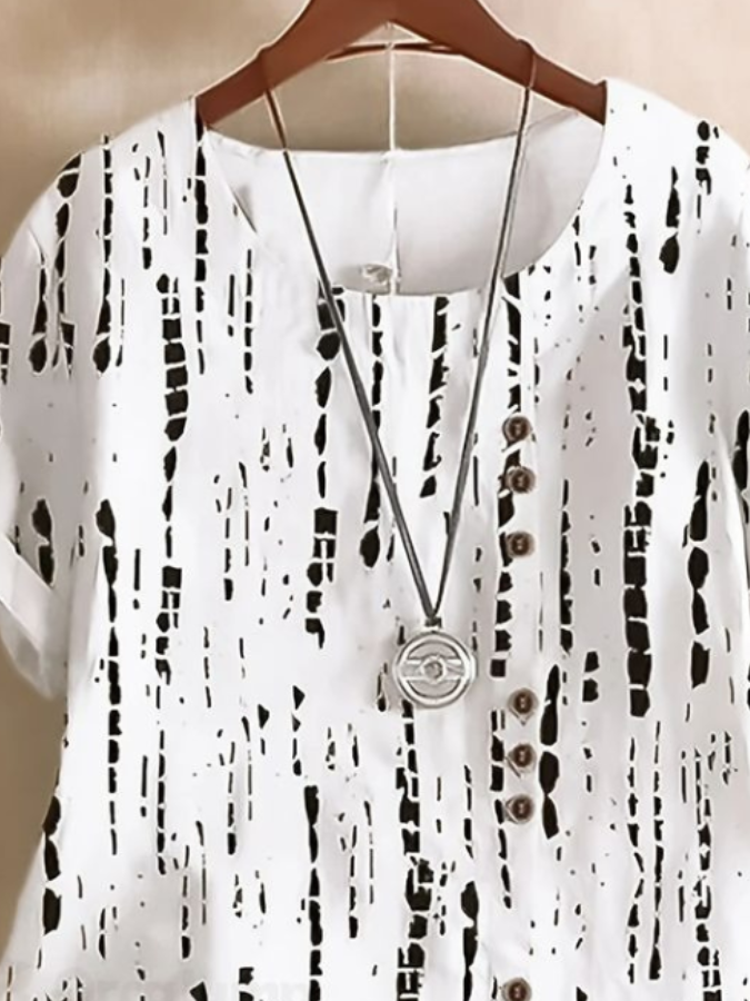 Damen Geometrisch Halbarm Bluse Sommer Rundhals Täglich Lässig Oberteile
