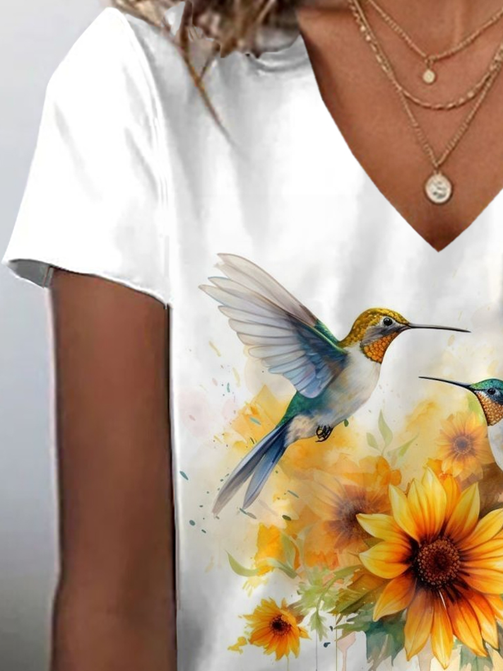 Damen Geblümt Kurzarm T-Shirts T-Shirt V-Ausschnitt Print Lässig Sommer T-Shirt mit Grafik Oberteile