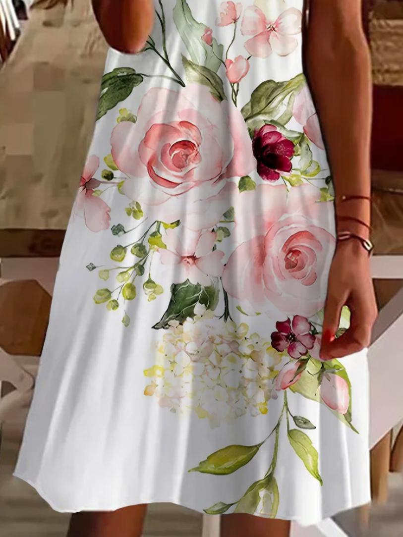 Damen Geblümt Kurzarm Sommer Print Kleid V-Ausschnitt Täglich Lässig Midi Passen & Flare Kleid A-Linien-Kleid