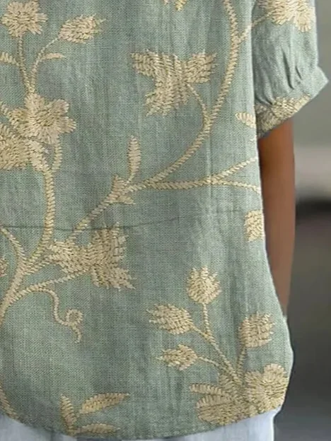 Damen Geblümt Kurzarm Bluse Sommer Print Schalkragen Täglich Lässig Oberteile