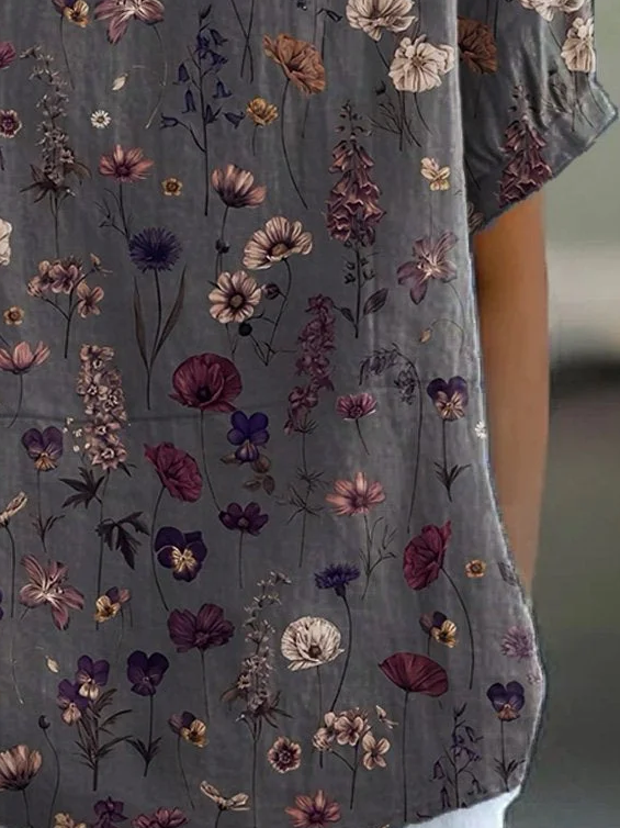 Damen Geblümt Kurzarm Bluse Sommer Print Schalkragen Täglich Lässig Oberteile