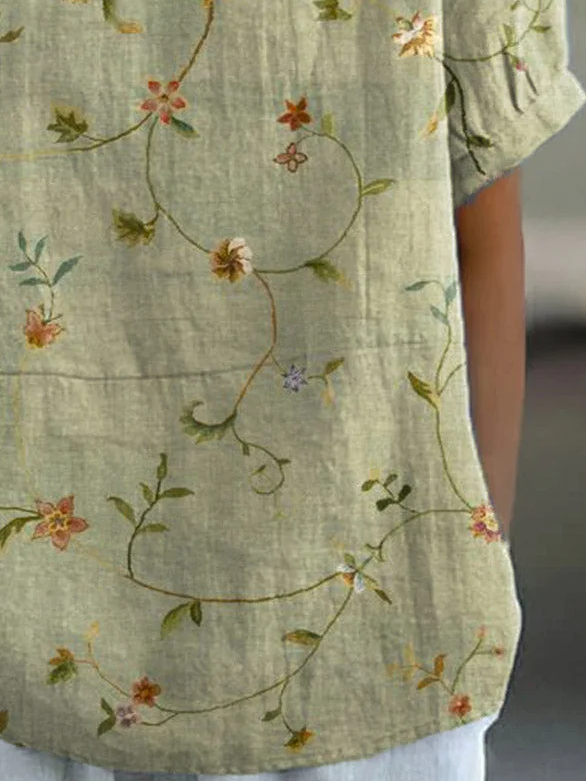 Damen Geblümt Kurzarm Bluse Sommer Print Schalkragen Täglich Lässig Oberteile