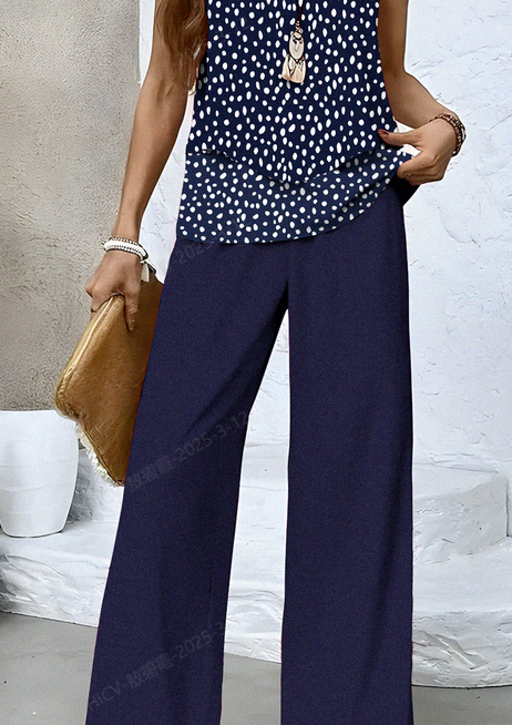 Damen Polka Dots Zweiteiliges Set Täglich Ärmellos Lässig Sommer Bluse mit Hose Matching Set