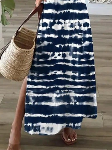 Damen Abstrakt Kurzarm Sommer Print Kleid V-Ausschnitt Täglich Lässig Maxikleid X-Linie Kleid