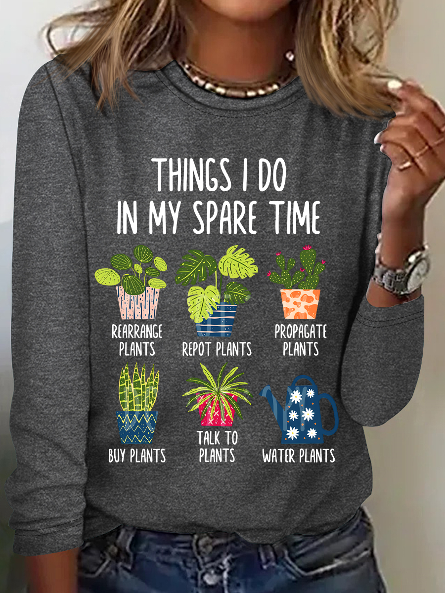 Damen Textbriefe Langarm Bluse Frühling/Herbst Rundhals Täglich Lässig Oberteile