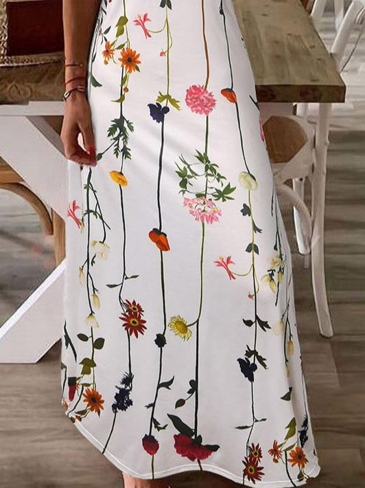 Damen Geblümt Ärmellos Sommer Print Kleid V-Ausschnitt Täglich Lässig Maxikleid Unterhose Kleid X-Linie Kleid