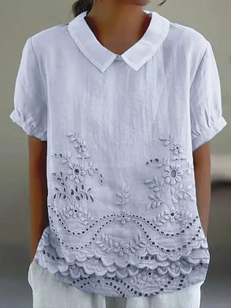 Damen Unifarben Halbarm Bluse Sommer Schalkragen Täglich Lässig Oberteile