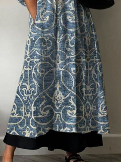 Damen Geblümt Halbarm Sommer Print Kleid V-Ausschnitt Täglich Lässig Maxikleid A-Linien-Kleid