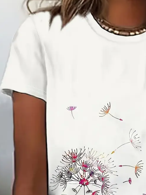 Damen Geblümt Kurzarm T-Shirts T-Shirt Rundhals Print Lässig Sommer T-Shirt mit Grafik Oberteile