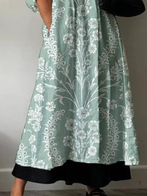 Damen Geblümt Halbarm Sommer Print Kleid V-Ausschnitt Täglich Lässig Maxikleid A-Linien-Kleid