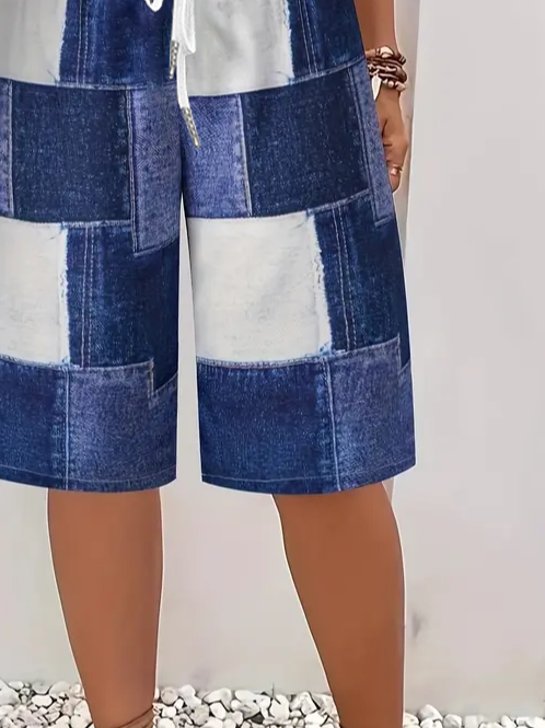 Damen Kariert Fünfte Hose Hose Lässig Sommer Hose
