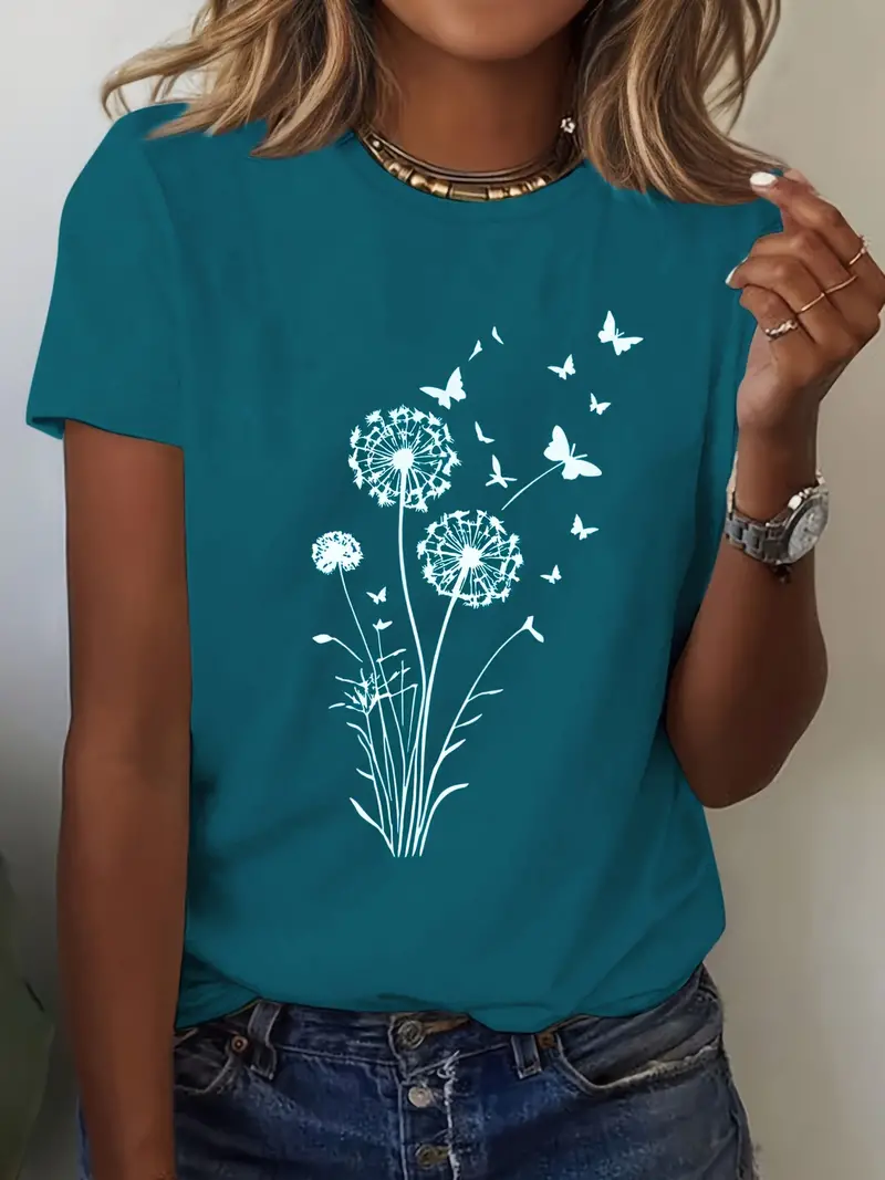 Damen Geblümt Kurzarm T-Shirts T-Shirt Rundhals Print Lässig Sommer T-Shirt mit Grafik Oberteile