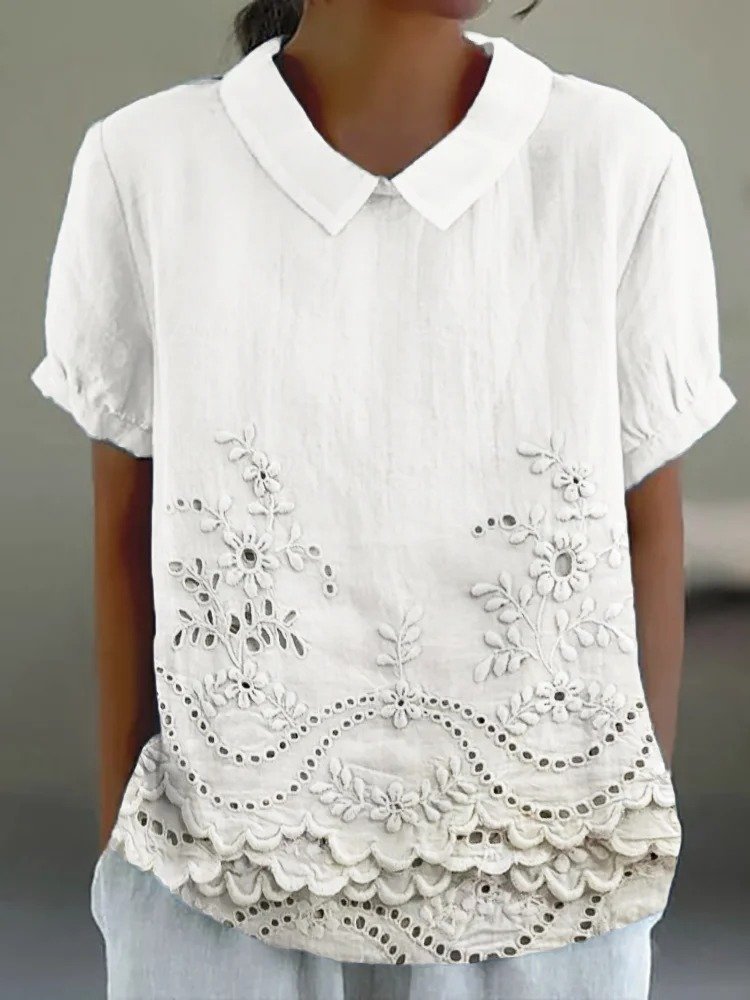Damen Unifarben Halbarm Bluse Sommer Schalkragen Täglich Lässig Oberteile