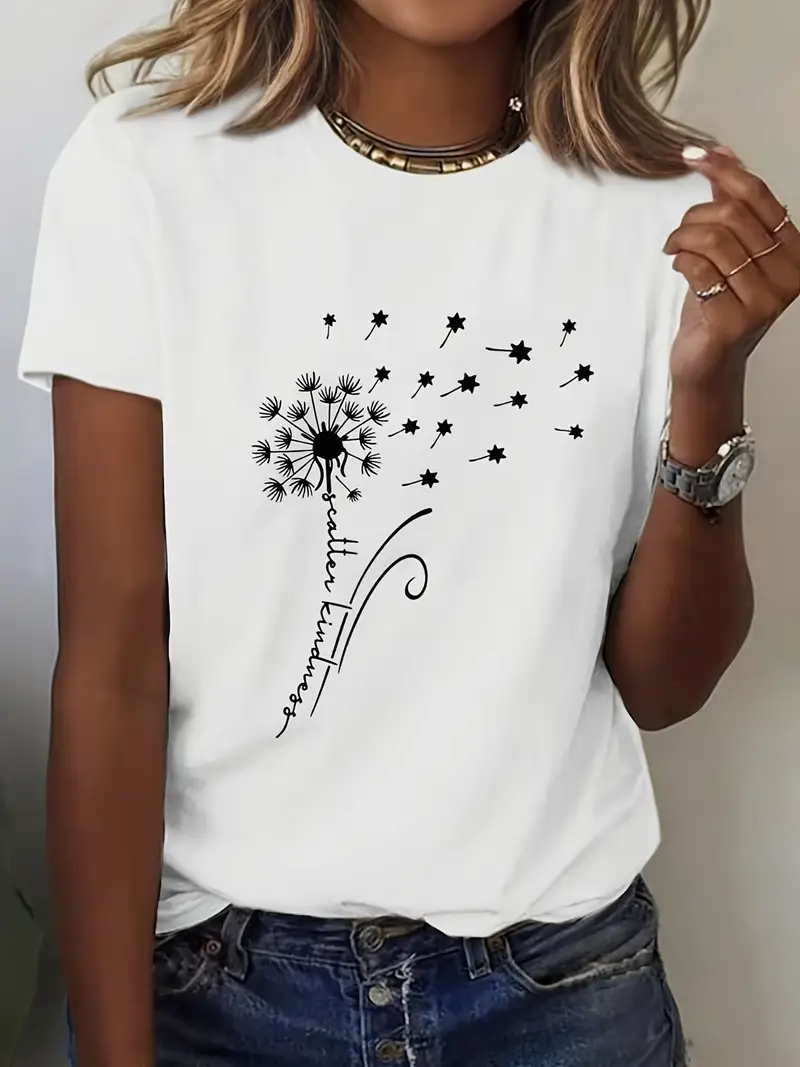 Damen Geblümt Kurzarm T-Shirts T-Shirt Rundhals Print Lässig Sommer T-Shirt mit Grafik Oberteile