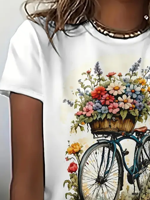 Damen Geblümt Kurzarm T-Shirts T-Shirt Rundhals Print Lässig Sommer Oberteile