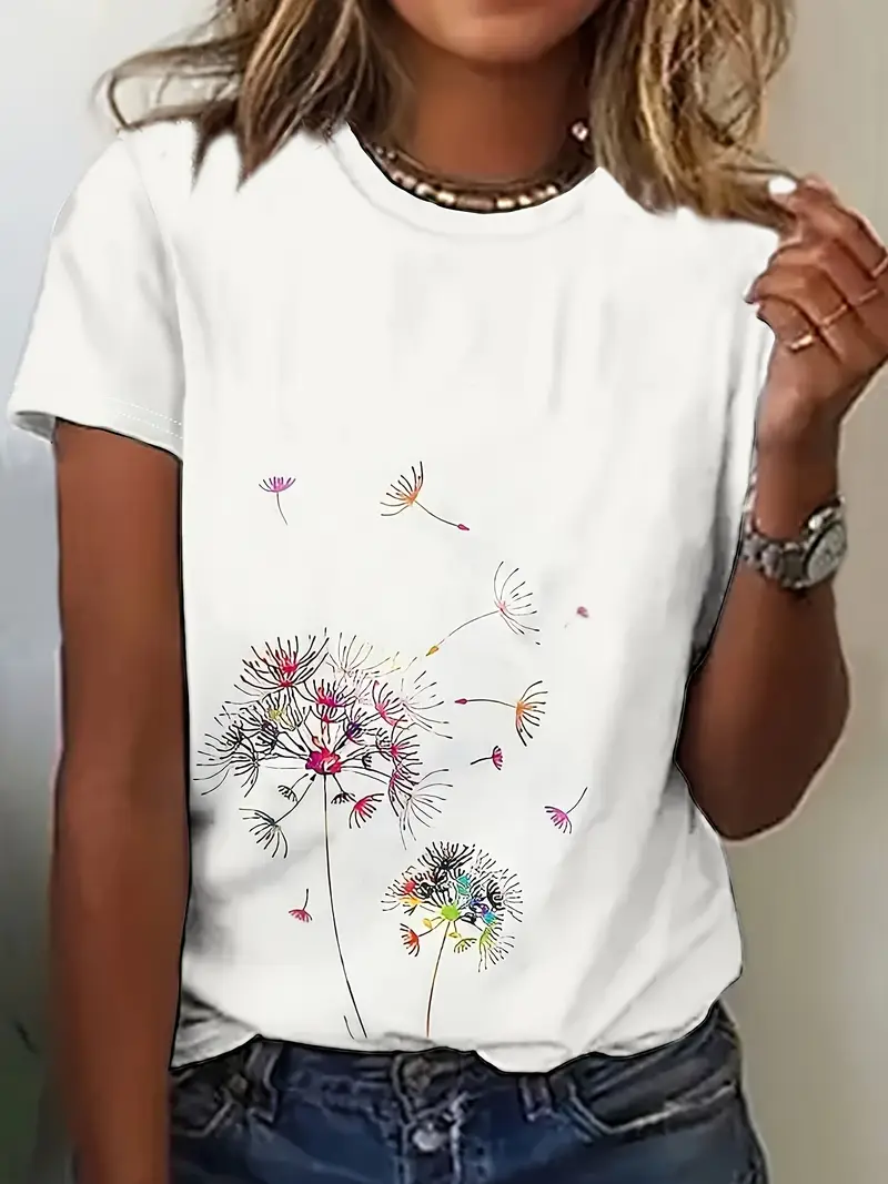 Damen Geblümt Kurzarm T-Shirts T-Shirt Rundhals Print Lässig Sommer T-Shirt mit Grafik Oberteile