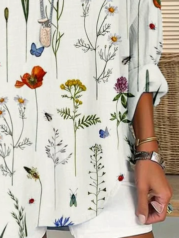 Damen Geblümt Langarm Bluse Frühling/Herbst Print V-Ausschnitt Täglich Lässig Oberteile