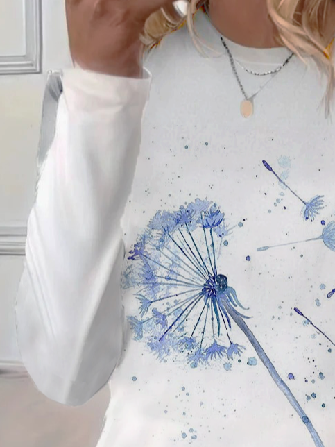Damen Geblümt Langarm T-Shirts T-Shirt Rundhals Print Lässig Frühling/Herbst T-Shirt mit Grafik Oberteile