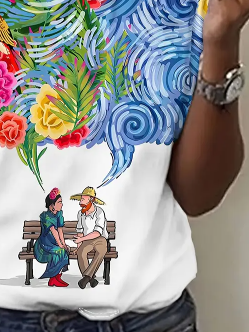 Damen Geblümt Kurzarm T-Shirts T-Shirt Rundhals Print Lässig Sommer T-Shirt mit Grafik Oberteile