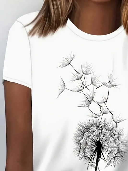 Damen Geblümt Kurzarm T-Shirts T-Shirt Rundhals Print Lässig Sommer T-Shirt mit Grafik Oberteile