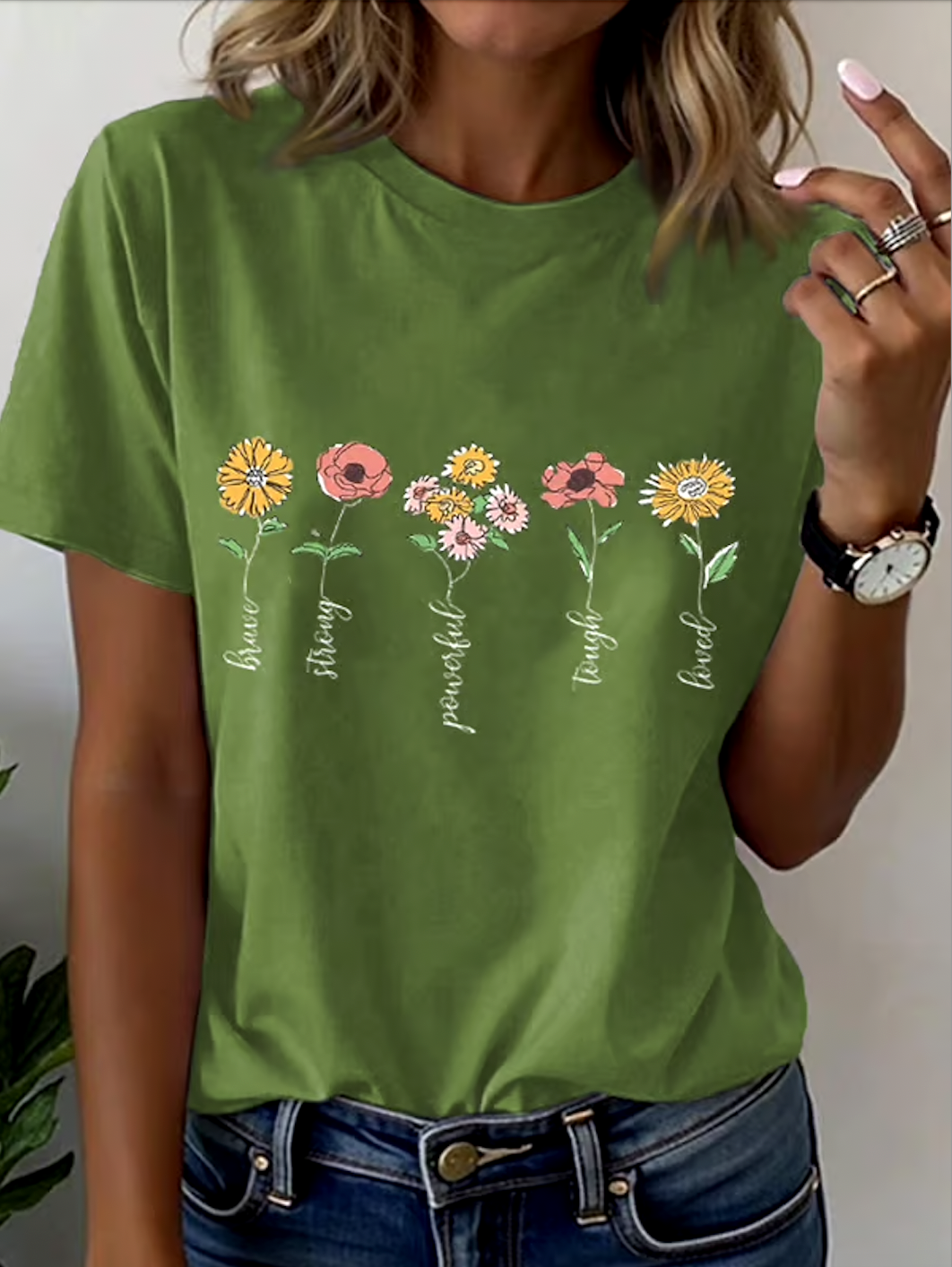 Damen Geblümt Kurzarm T-Shirts T-Shirt Rundhals Lässig Sommer Oberteile