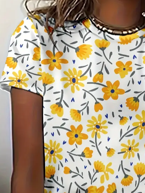 Damen Geblümt Kurzarm T-Shirts T-Shirt Rundhals Print Lässig Sommer T-Shirt mit Grafik Oberteile