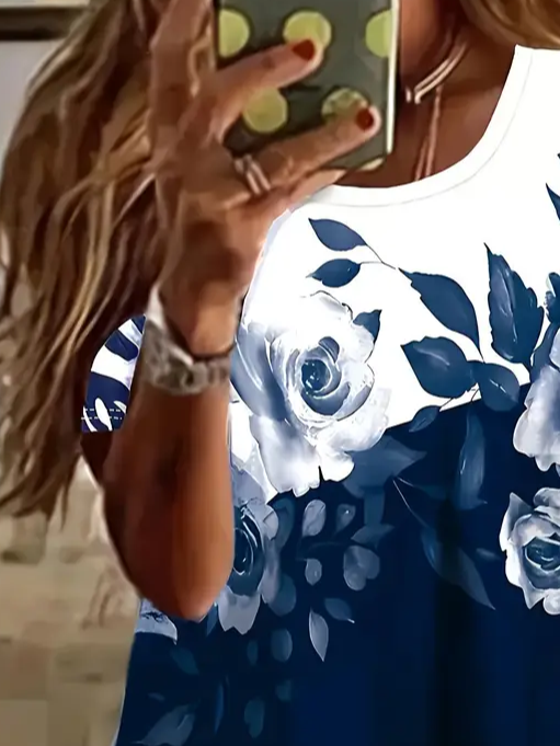 Damen Geblümt Kurzarm T-Shirts T-Shirt Rundhals Print Lässig Sommer T-Shirt mit Grafik Oberteile
