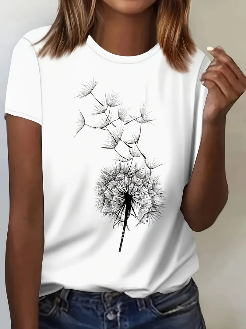 Damen Geblümt Kurzarm T-Shirts T-Shirt Rundhals Print Lässig Sommer T-Shirt mit Grafik Oberteile