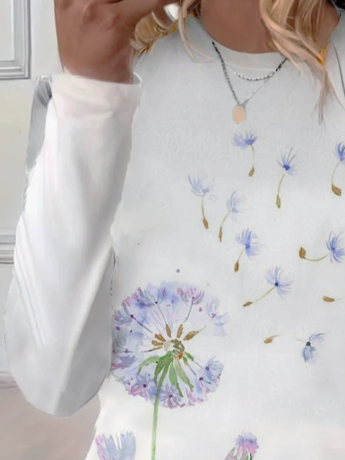 Damen Geblümt Langarm T-Shirts T-Shirt Rundhals Print Lässig Frühling/Herbst T-Shirt mit Grafik Oberteile