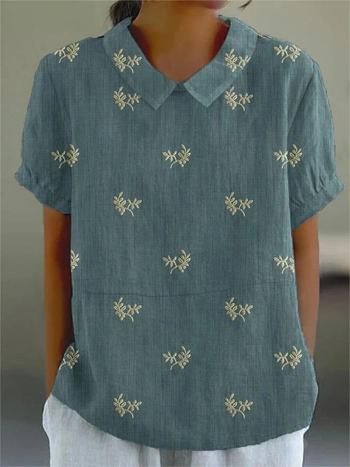 Damen Geblümt Kurzarm Bluse Sommer Print Schalkragen Täglich Lässig Oberteile