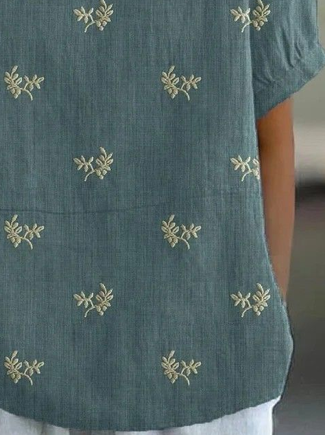 Damen Geblümt Kurzarm Bluse Sommer Print Schalkragen Täglich Lässig Oberteile