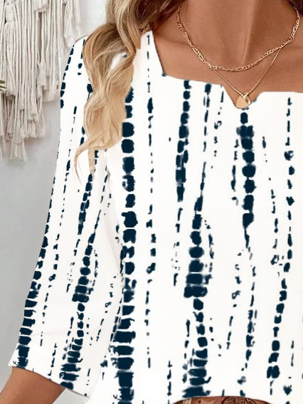 Damen Gestreift Dreiviertelärmel Bluse Frühling/Herbst Print Gekerbt Täglich Lässig Oberteile