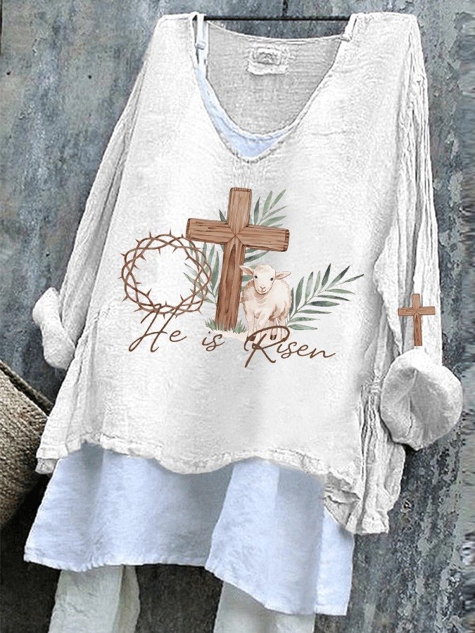 Damen OSTERN (Kaninchen) Langarm T-Shirts T-Shirt V-Ausschnitt Retro Frühling/Herbst Oberteile