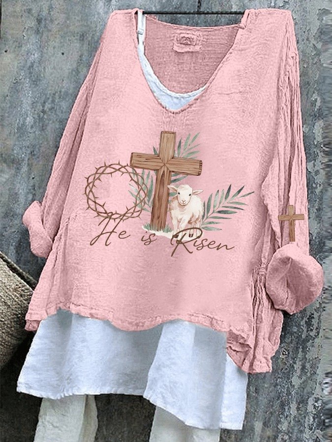 Damen OSTERN (Kaninchen) Langarm T-Shirts T-Shirt V-Ausschnitt Retro Frühling/Herbst Oberteile