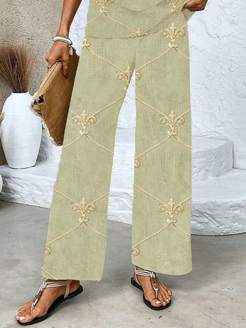 Damen Geblümt Print Zweiteiliges Set Täglich Ärmellos Lässig Sommer Bluse mit Hose Matching Set