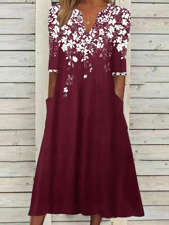 Damen Geblümt Kurzarm Sommer Print Kleid V-Ausschnitt Täglich Lässig Maxikleid Passen & Flare Kleid H-Linie Kleid
