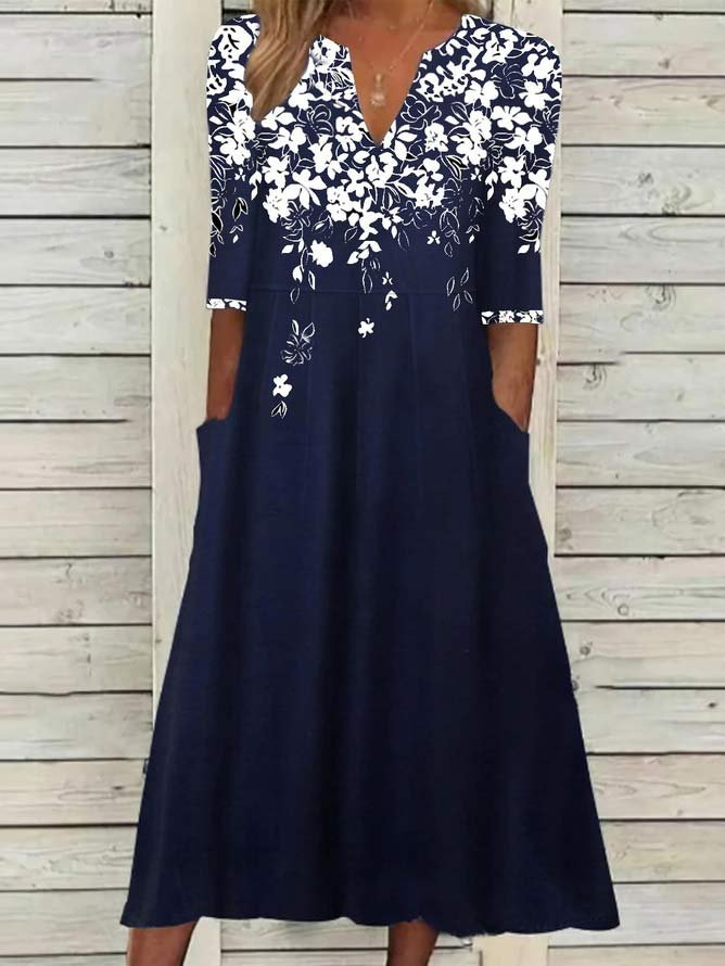 Damen Geblümt Kurzarm Sommer Print Kleid V-Ausschnitt Täglich Lässig Maxikleid Passen & Flare Kleid H-Linie Kleid