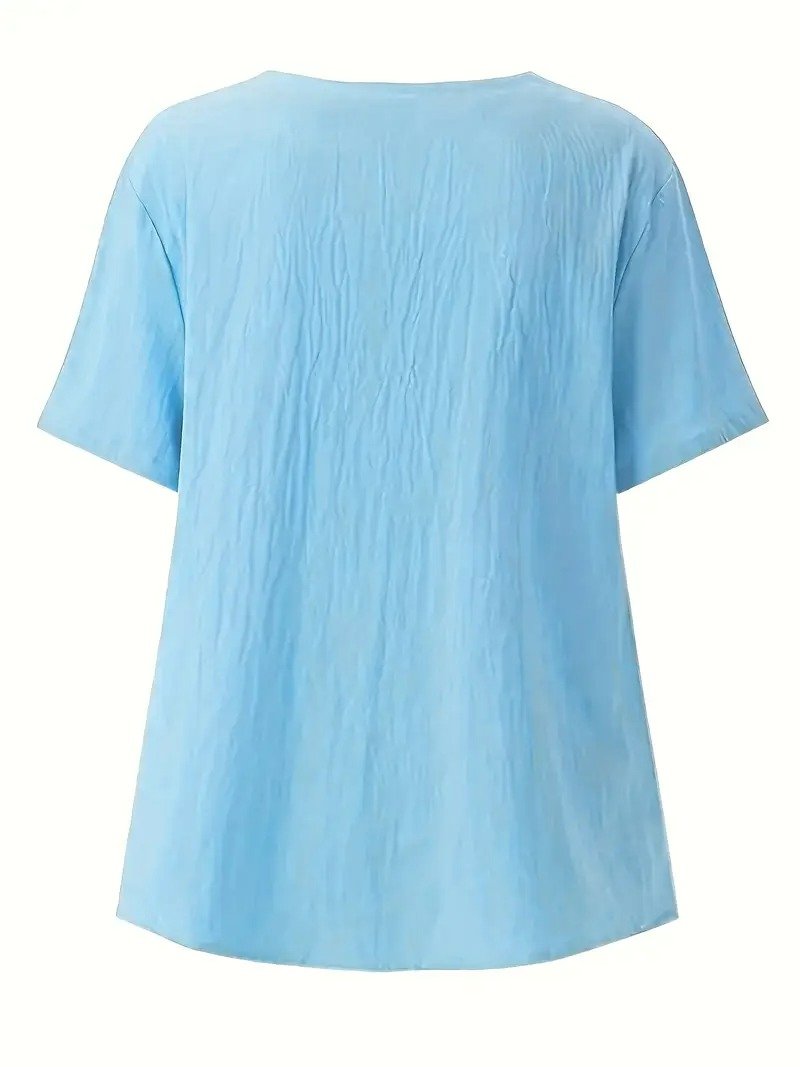 Damen Libelle Halbarm Bluse Sommer Rundhals Täglich Lässig Oberteile