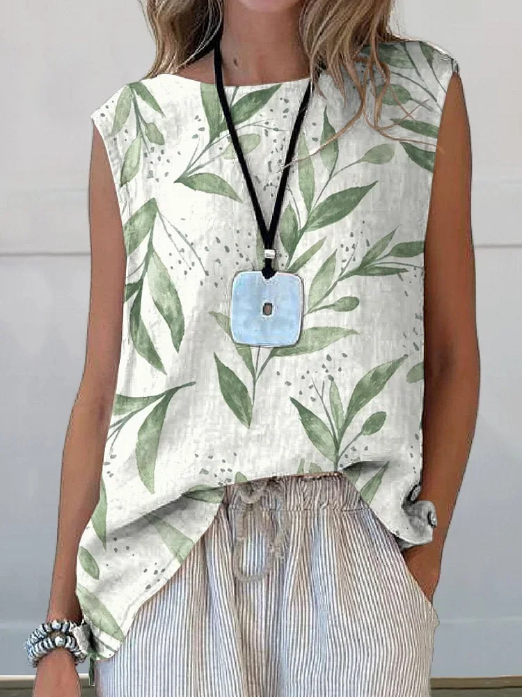 Damen Ärmellos Tanktop Oberteile Leibchen Sommer Geblümt Print Rundhals Täglich Lässig Oberteile